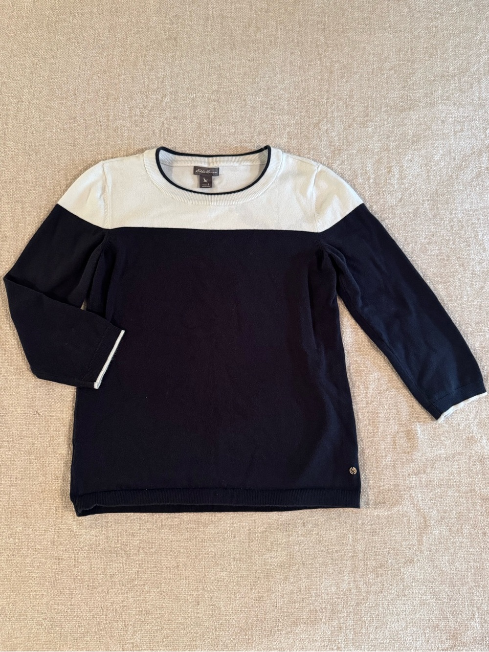 Eddie Bauer Small Navy Blue White 3/4 sleeve top Nautical Like New